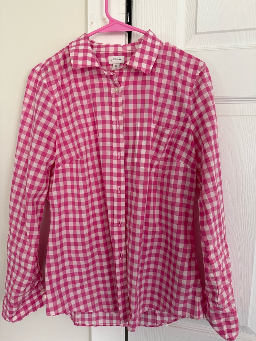 J. Crew Pink and White Gingham Button-Down Shirt
